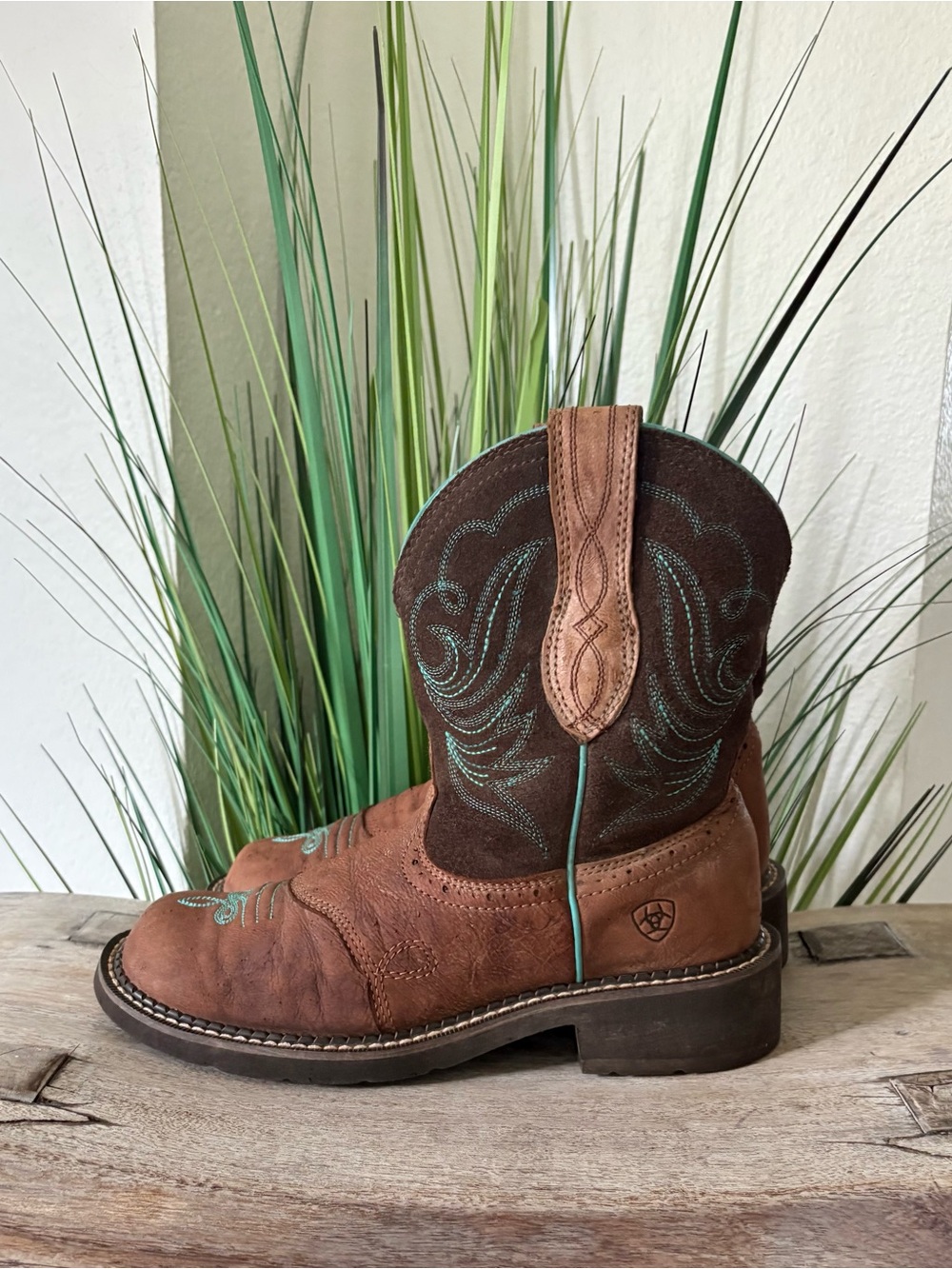 Ariat Fatbaby Cowgirl Brown And Teal Boots - Picture 4 of 12